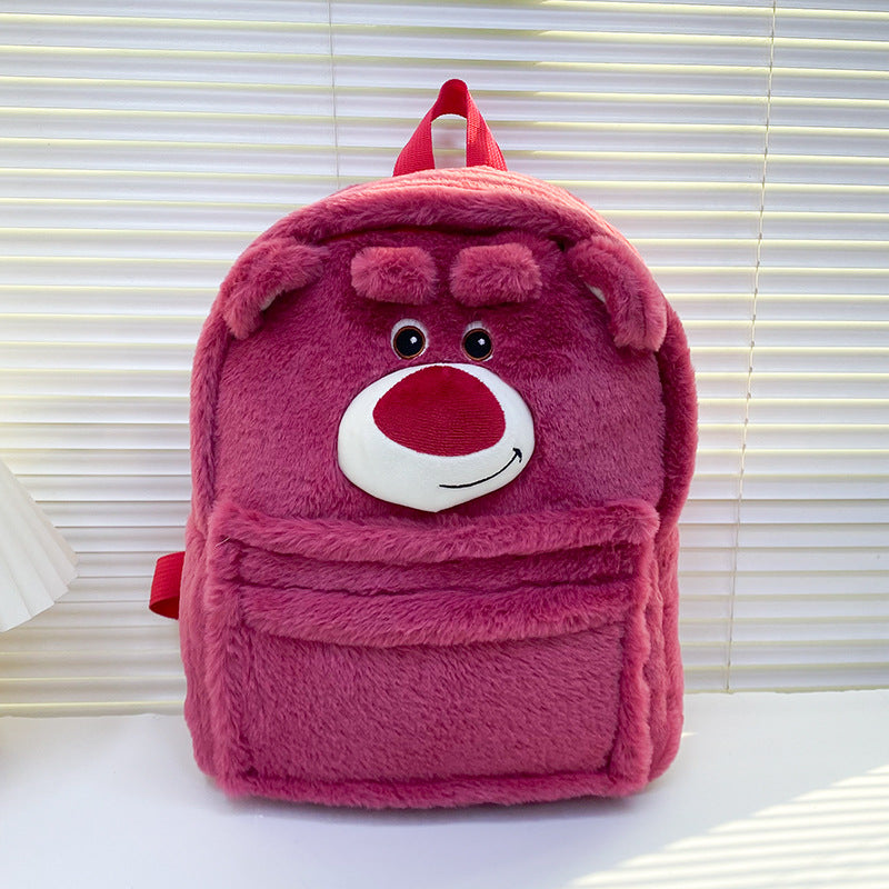 Cartoon Three-dimensional Strawberry Bear Cute Blue Wool Monster Large Children's Backpacks