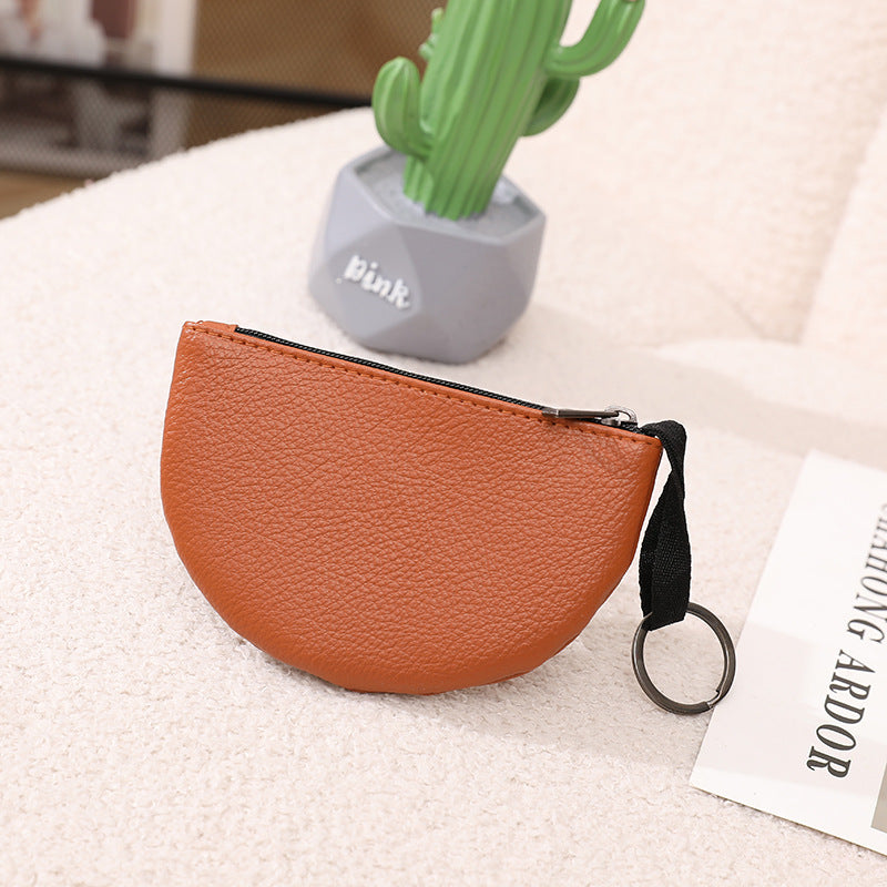 Lychee Pattern Solid Color Semicircle Soft Purses