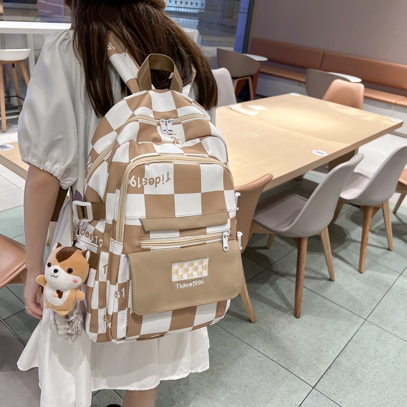 College Female High Junior Fashion Plaid Backpacks