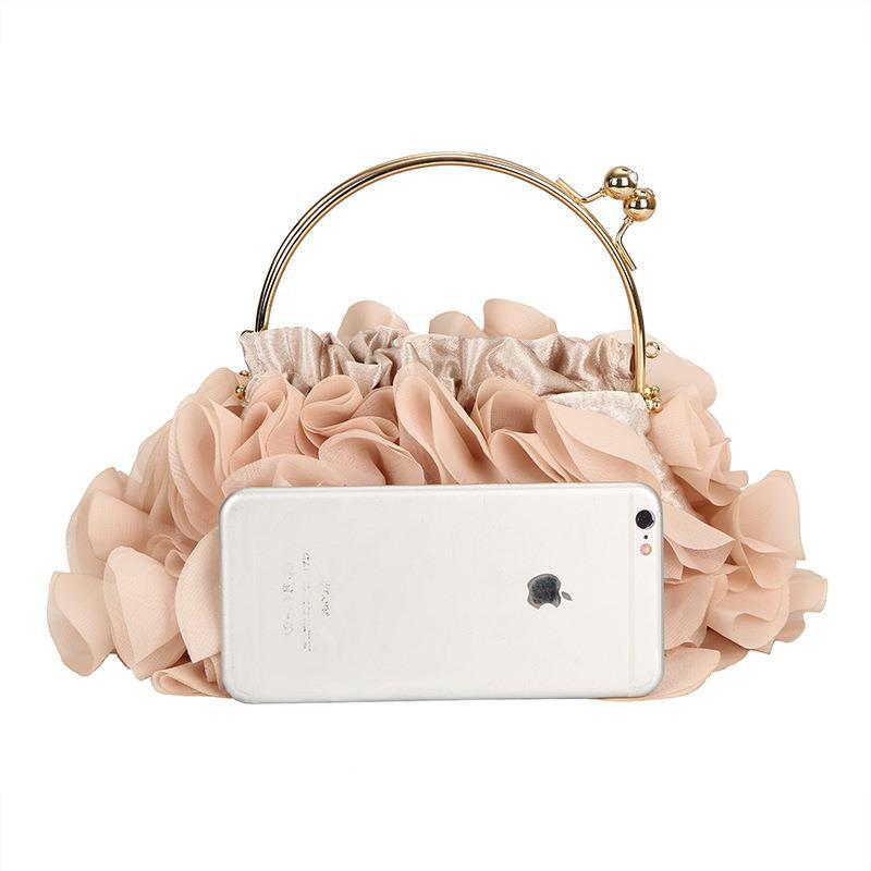 Women's Korean Satin Flower Clutch Dinner Bride Evening Bags