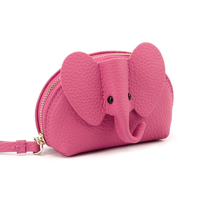 Women's Cute Elephant Zipper Pocket Indie Pop Style Compact Genuine Coin Purses