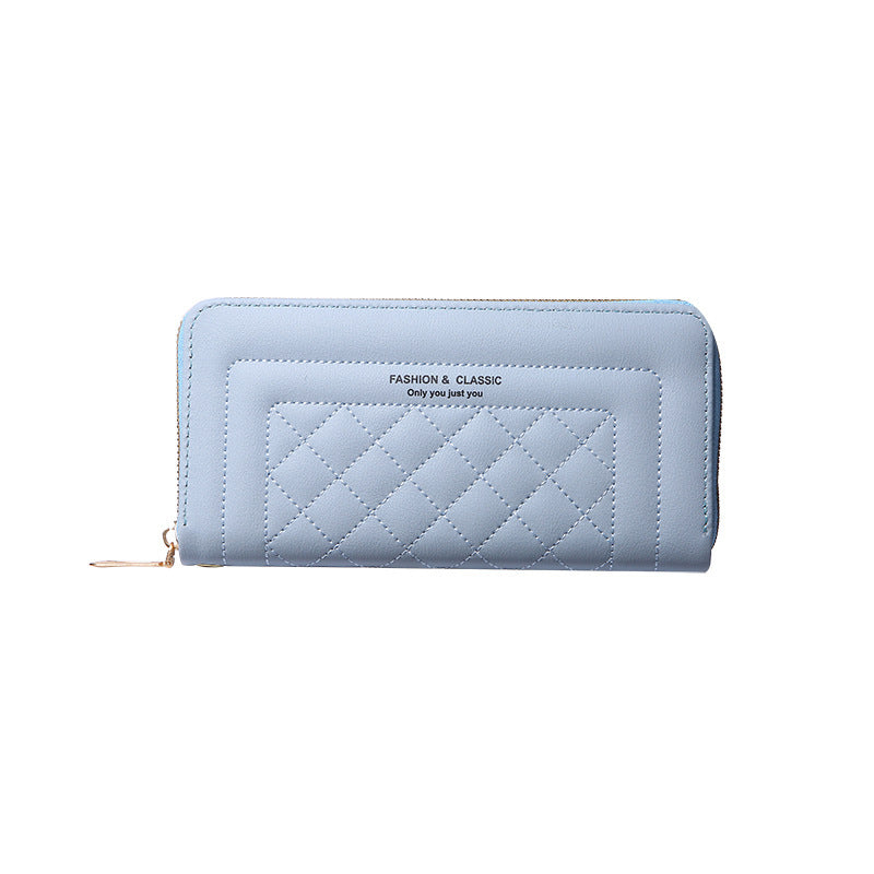 Women's Style Rhombus Long Soft Surface Zip Ladies Wallets