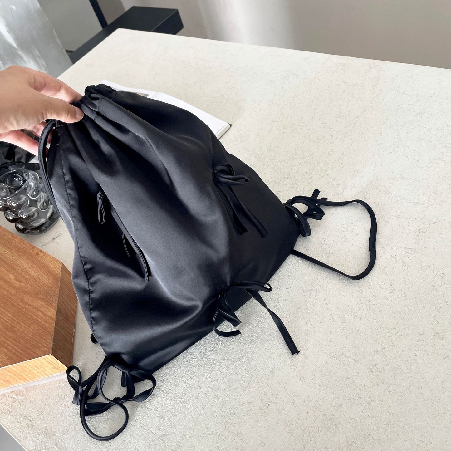 Niche Design Korean Silk Drawstring Strap Backpacks