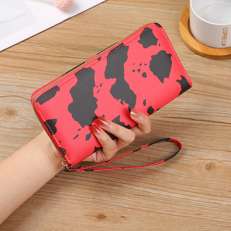 Women's Style Contrast Color Cows Pattern Long Ladies Wallets