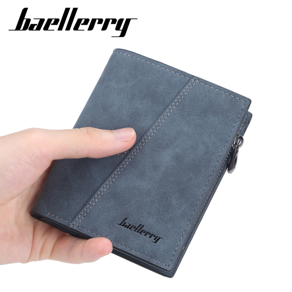 Men's Frosted Short Fashion Zipper Vertical Money Men's Wallets