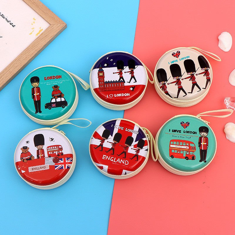 Tinplate Mini Round Zipper Cartoon Storage Coin Purses