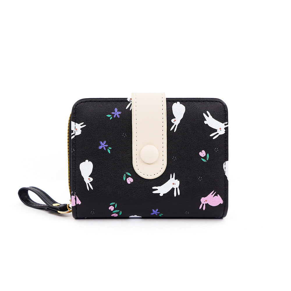 Minimalist Style Fresh Cute Bunny Pattern Printing Large Capacity Ladies Wallets