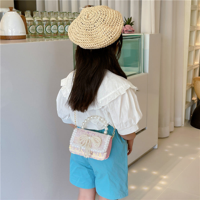 Bow Cartoon Cute Chain Pearl Tote Children's Shoulder Bags