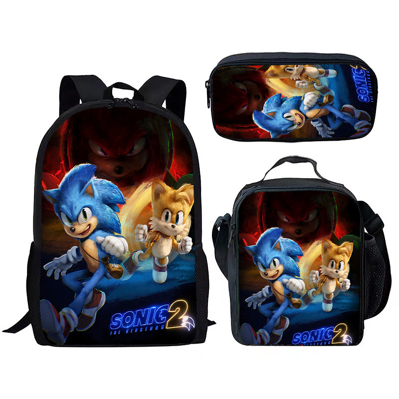 Children's Printing Sonic Three-piece Anime Pencil Cartoon Elementary School Students' Schoolbags