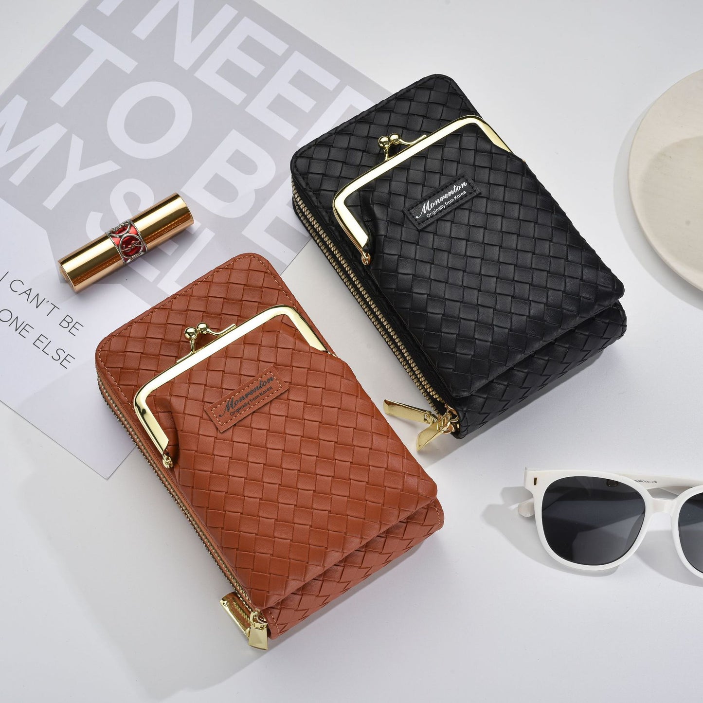 Women's Mobile Simple Korean Style Double Zipper Ladies Wallets