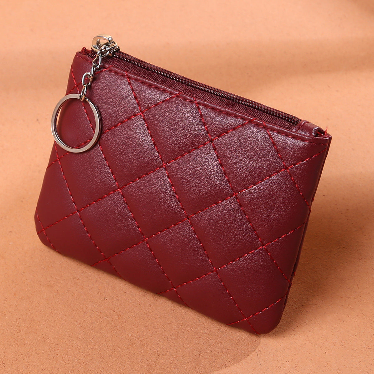 Women's Rhombus Embroidery Short Mini Small Zip Bags