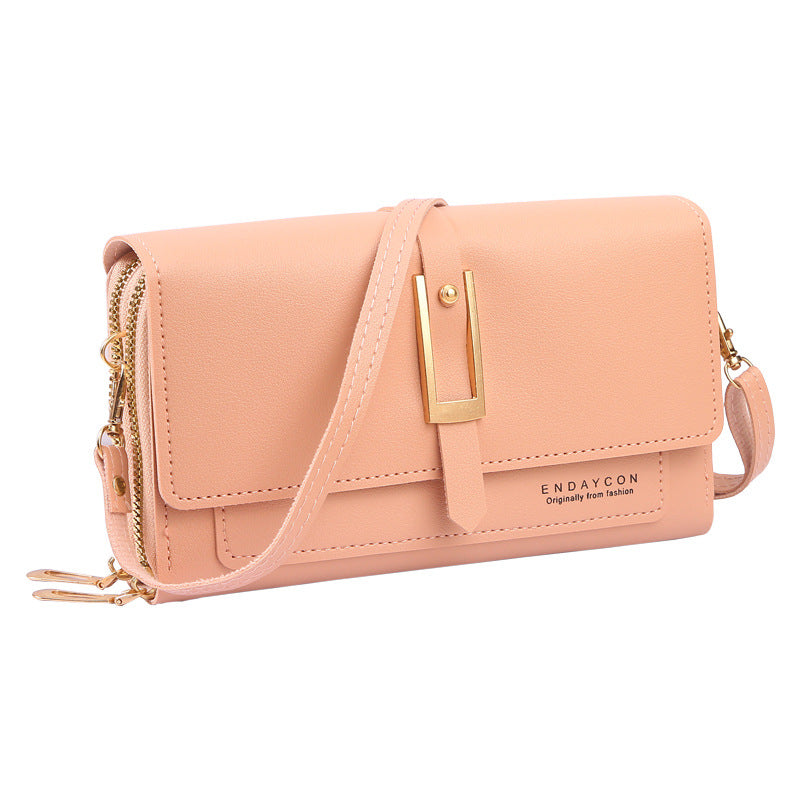 Women's Mobile Korean Stylish Versatile Zipper Solid Color Phone Bags