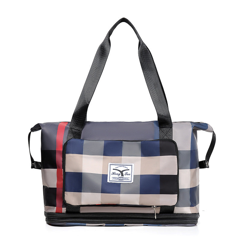 Folding Extended Plaid Dry Wet Separation Travel Bags