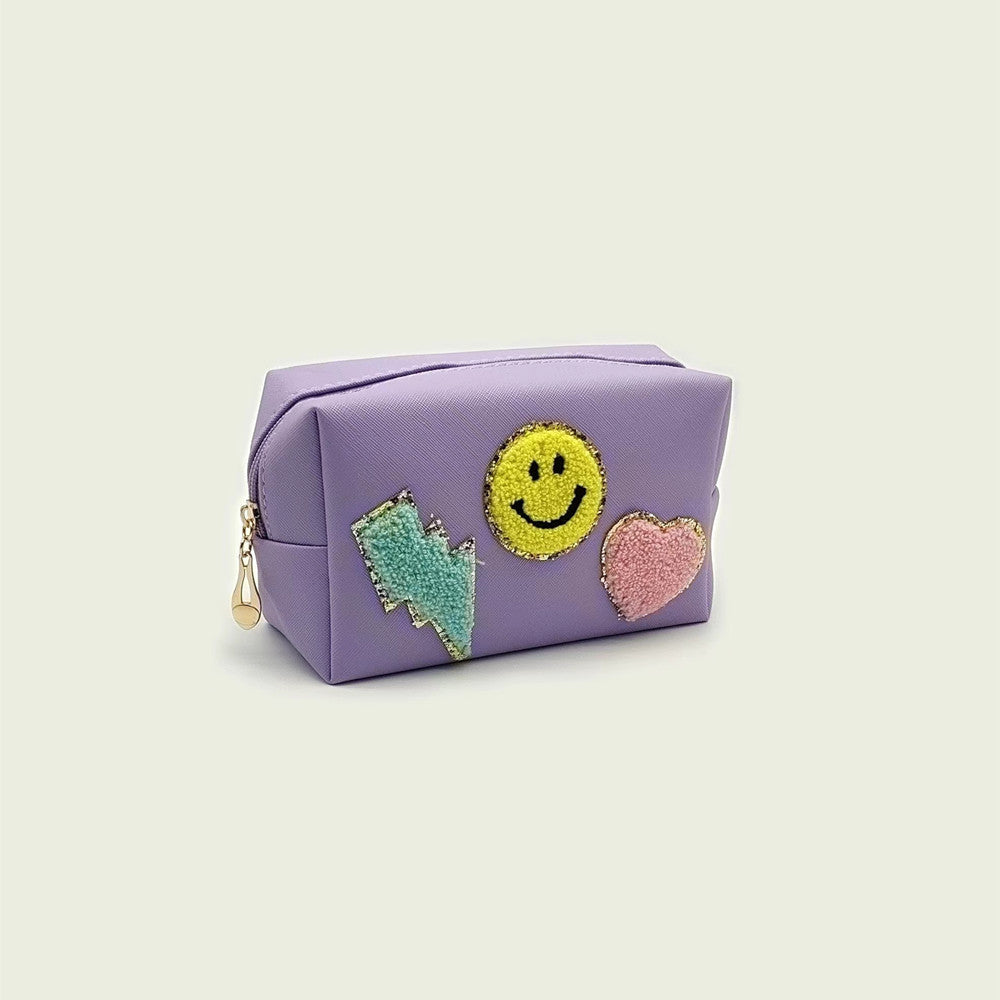 Serviette Portable pour femmes, broderie de lettres Smiley, sacs à cosmétiques d'hygiène personnelle