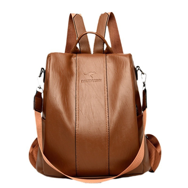 Women's Kangaroo Fashionable Simple Soft Leather Large Backpacks