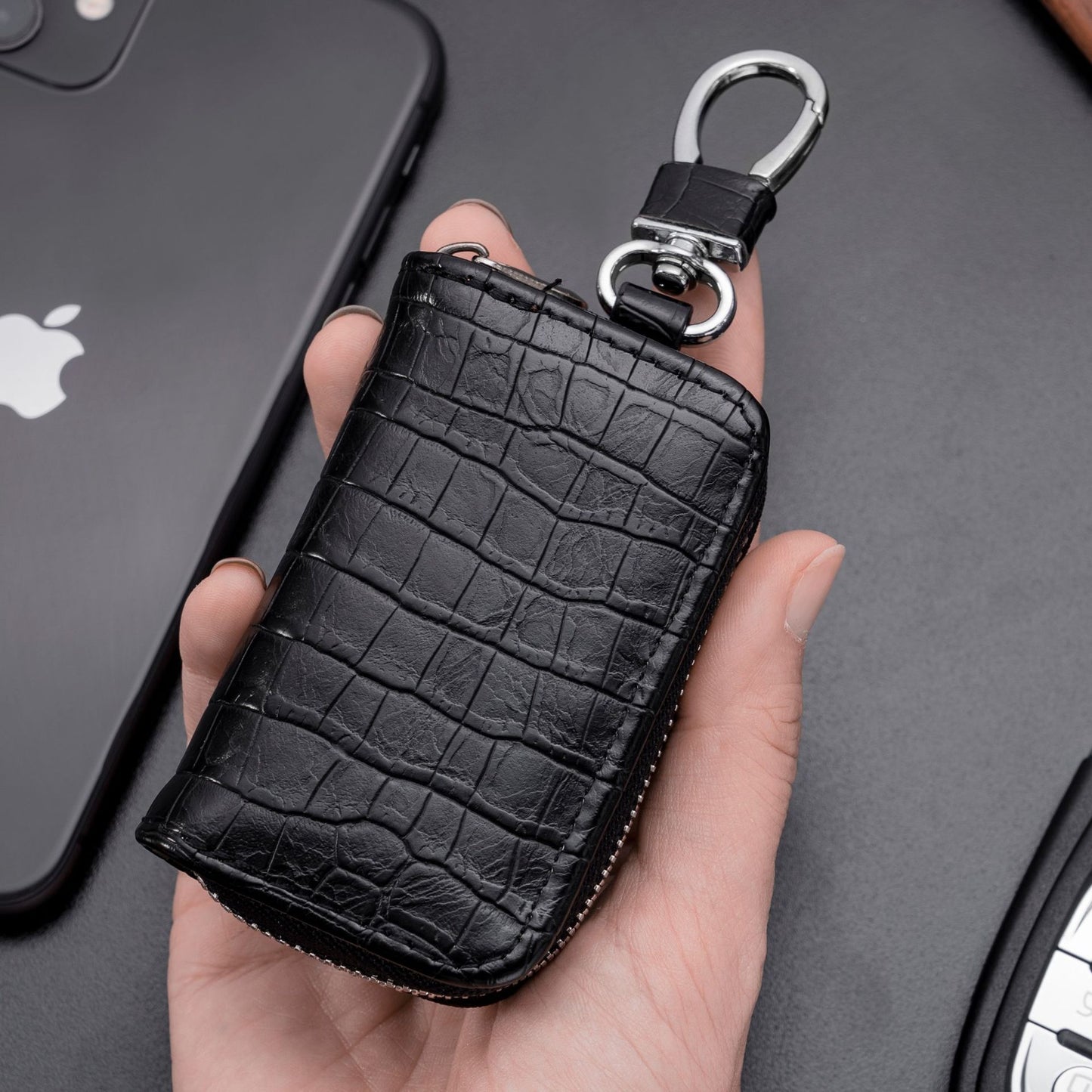 Business Car Crocodile Pattern Zipper Protector Key Bags