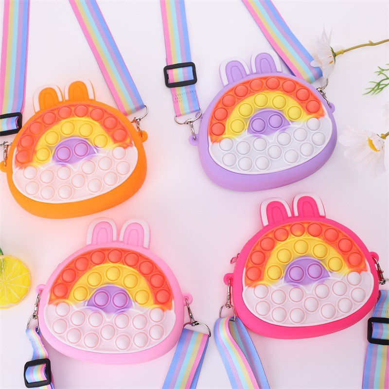 Children's Cartoon Lights Rainbow Lucky Rabbit Silicone Children's Coin Purse