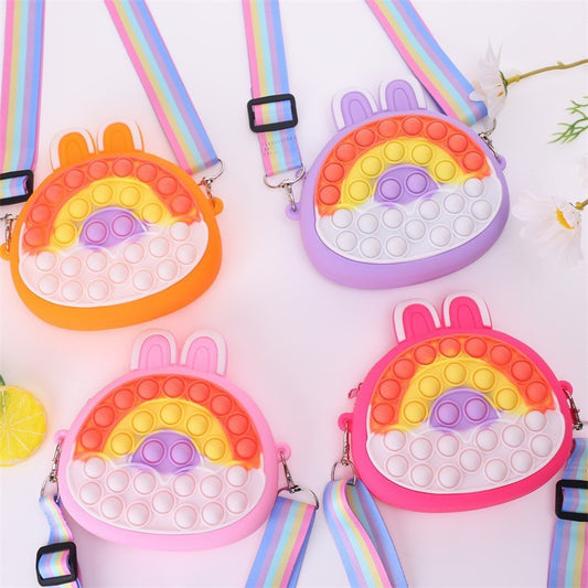 Children's Cartoon Lights Rainbow Lucky Rabbit Silicone Children's Coin Purse