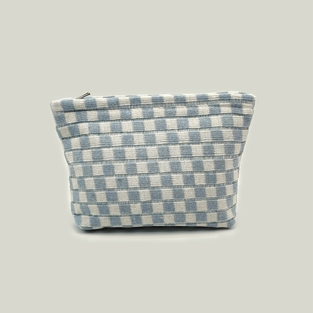 Wool Chessboard Grid Capacity Pencil Knitted Cosmetic Bags