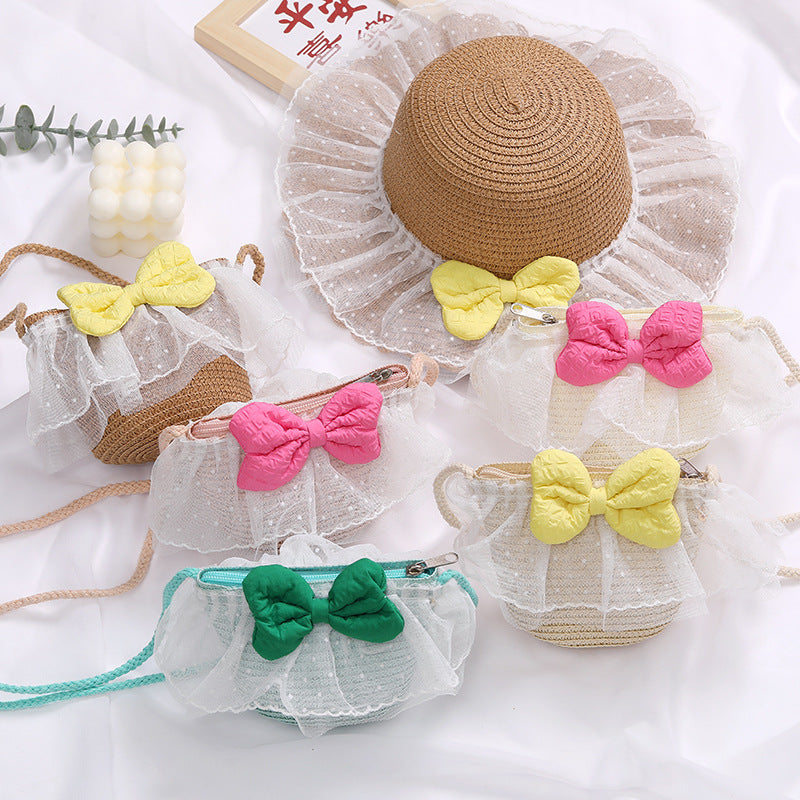 Children's Lace Bow Straw Woven Little Cute Bags