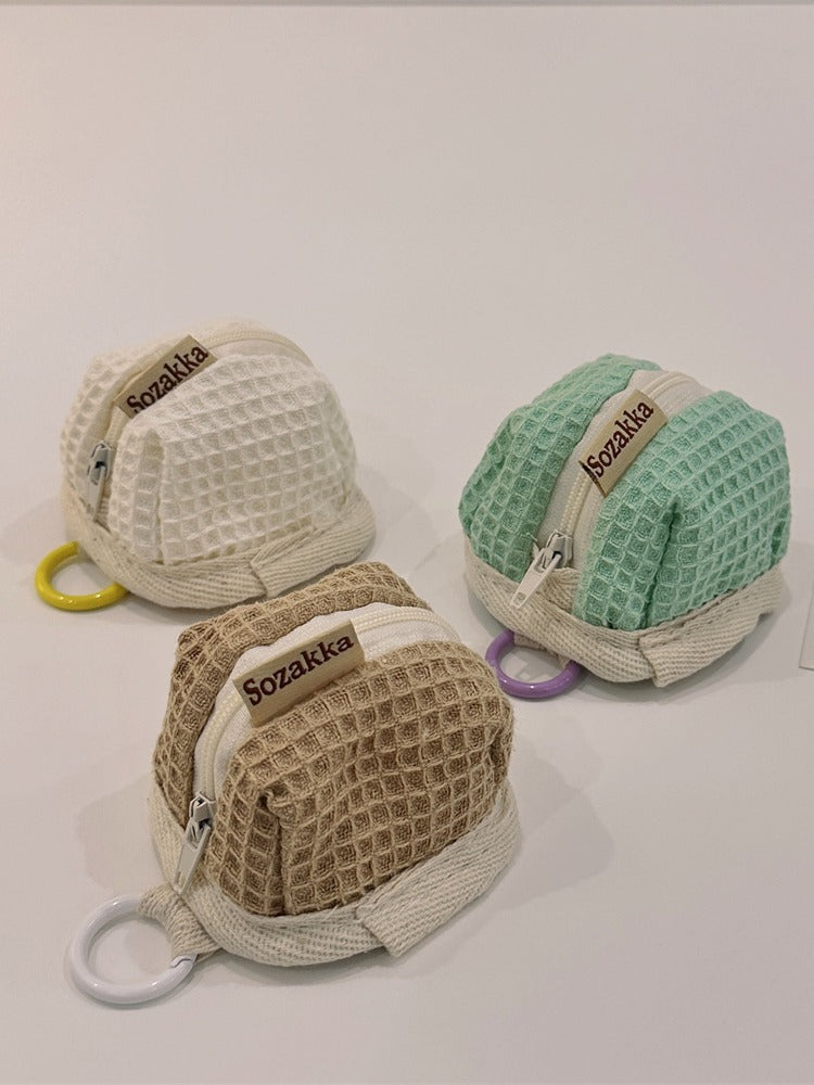 Lovely Soft Cute Wafer Grid Earphone Storage Applicable Cosmetic Bags