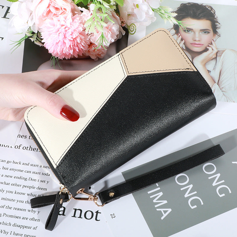 Women's Long Double Zipper Korean Contrast Color Ladies Wallets