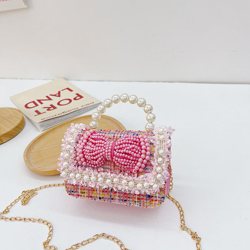 Children's Cotton Linen Beaded Little Chain Fashion Bags