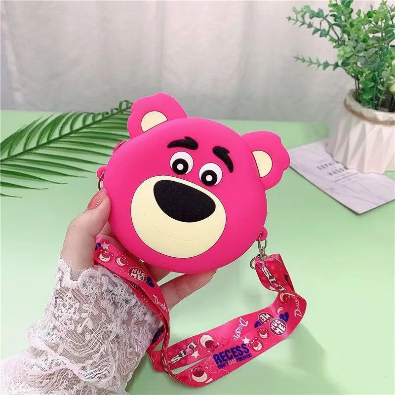 Porte-monnaie en Silicone pour enfants, petit porte-monnaie tendance, ours aux fraises, dessin animé