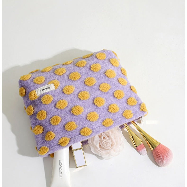 Women's Waffle Plush Portable Storage Good-looking Wash Cosmetic Bags