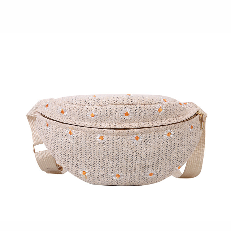 Women's Straw Woven Style Fresh Lace Daisy Waist Packs