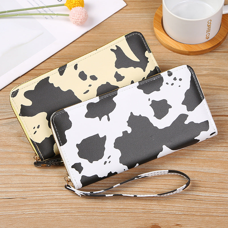 Women's Style Contrast Color Cows Pattern Long Ladies Wallets