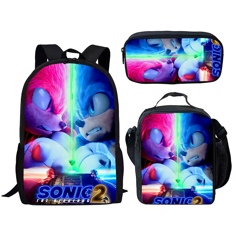 Children's Printing Sonic Three-piece Anime Pencil Cartoon Elementary School Students' Schoolbags