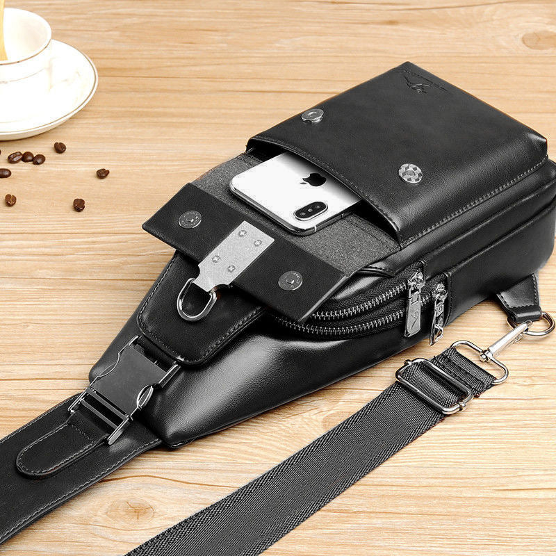 Men's Charging With Fashion Leather Waterproof Men's Chest Bags