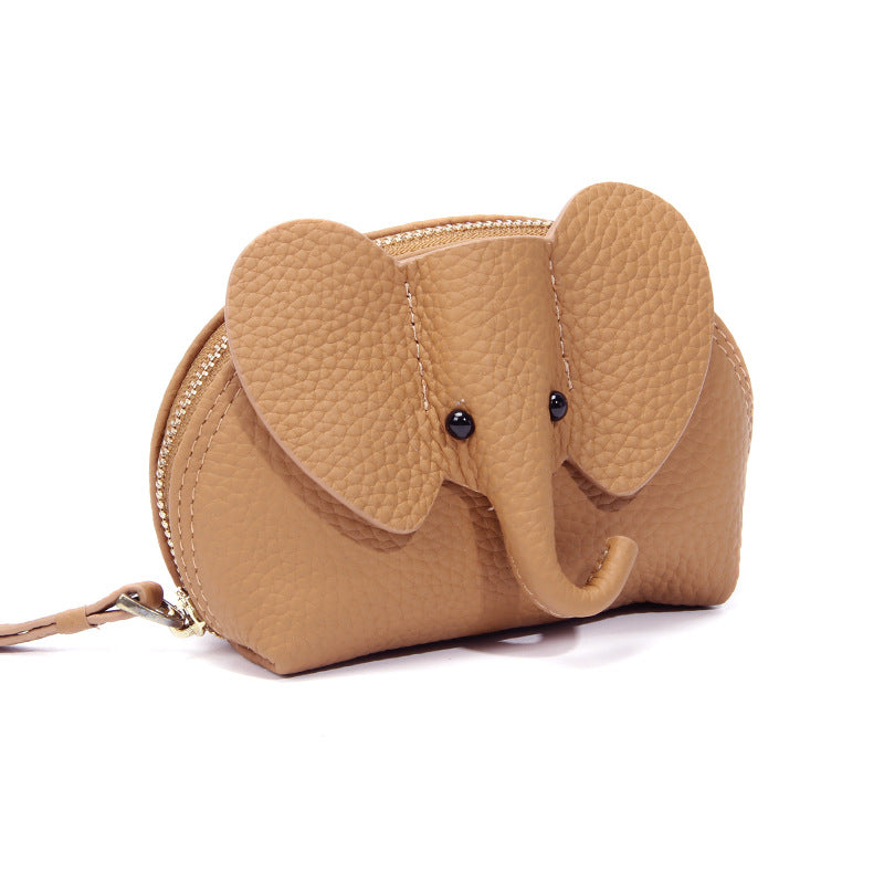 Women's Cute Elephant Zipper Pocket Indie Pop Style Compact Genuine Coin Purses