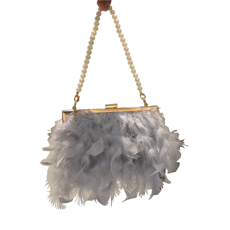 Women's Winter Fire Chicken Feather Clutch Ostrich Evening Bags