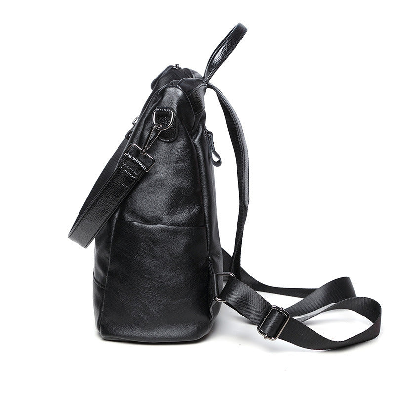 Women's Leather Korean Fashionable Large Capacity Soft Backpacks