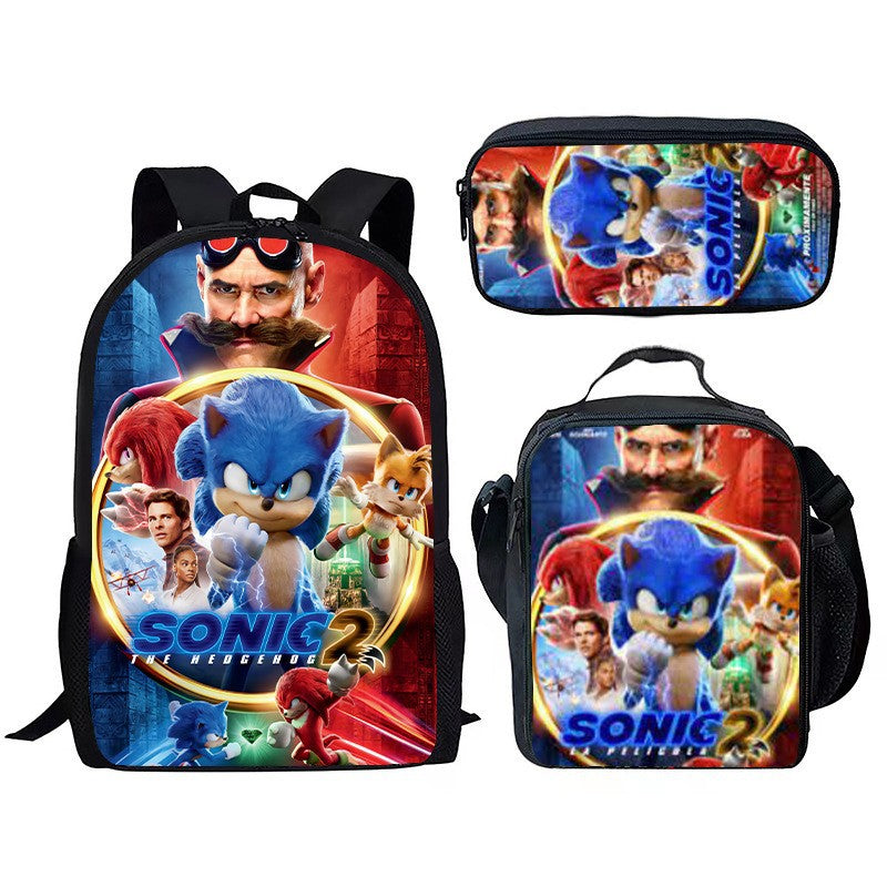 Children's Printing Sonic Three-piece Anime Pencil Cartoon Elementary School Students' Schoolbags