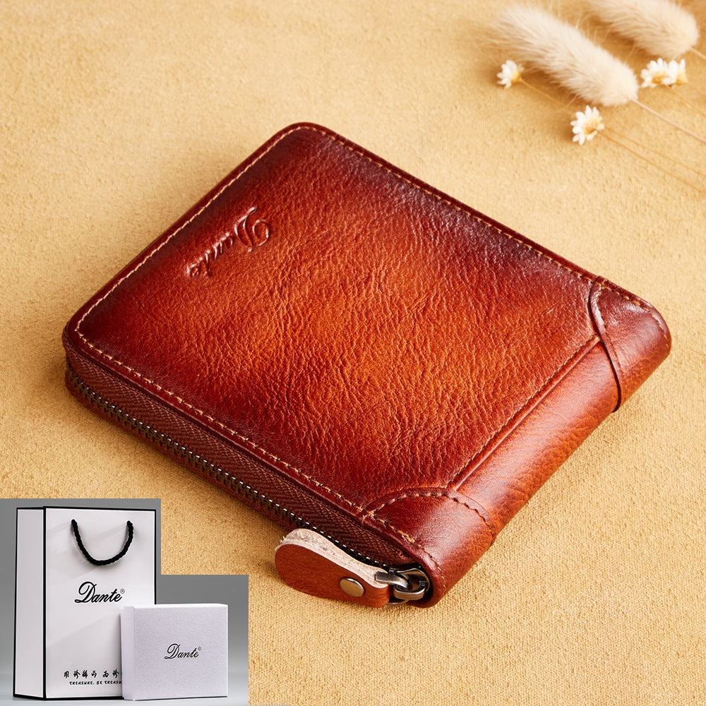 Men's Leather Short Zipper Multifunctional Large Capacity First Layer Men's Wallets