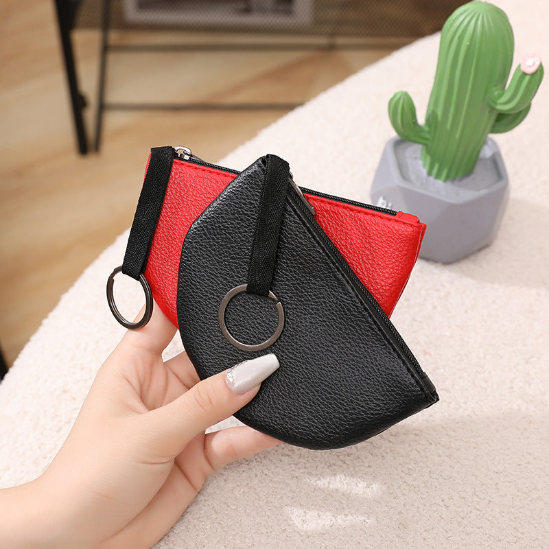 Lychee Pattern Solid Color Semicircle Soft Purses