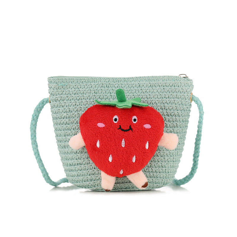 Porte-monnaie en paille tissée aux fraises pour enfants, petit changement, mignon