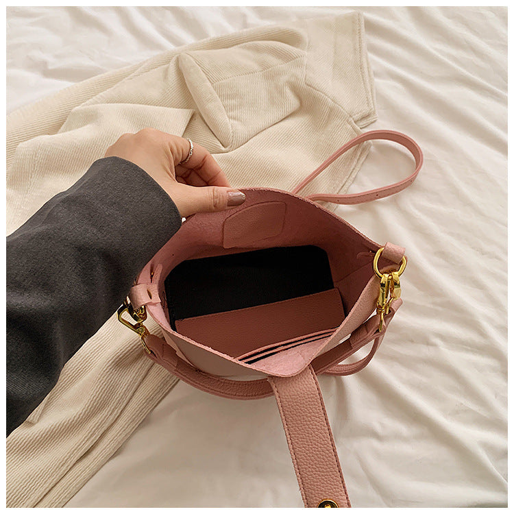 Women's Spring Exquisite Versatile Bucket Pure Color Crossbody Bags