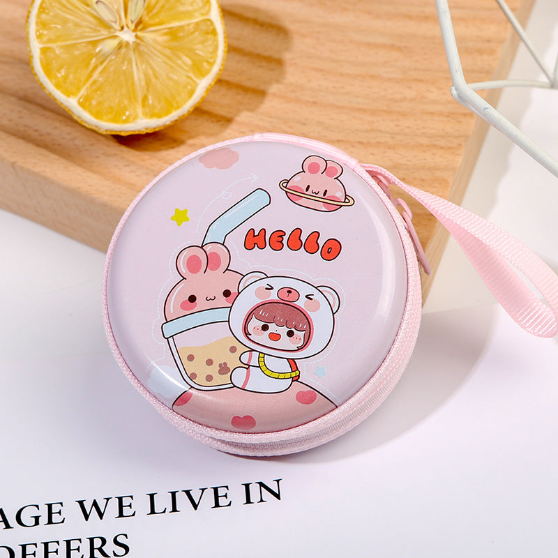 Mini porte-monnaie de rangement de câble USB à fermeture éclair de dessin animé