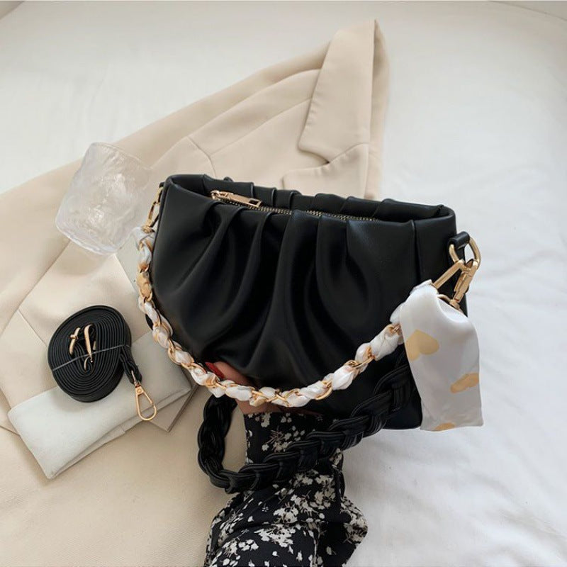 Women's High-grade Niche Chain Underarm Pleated Cloud Bags