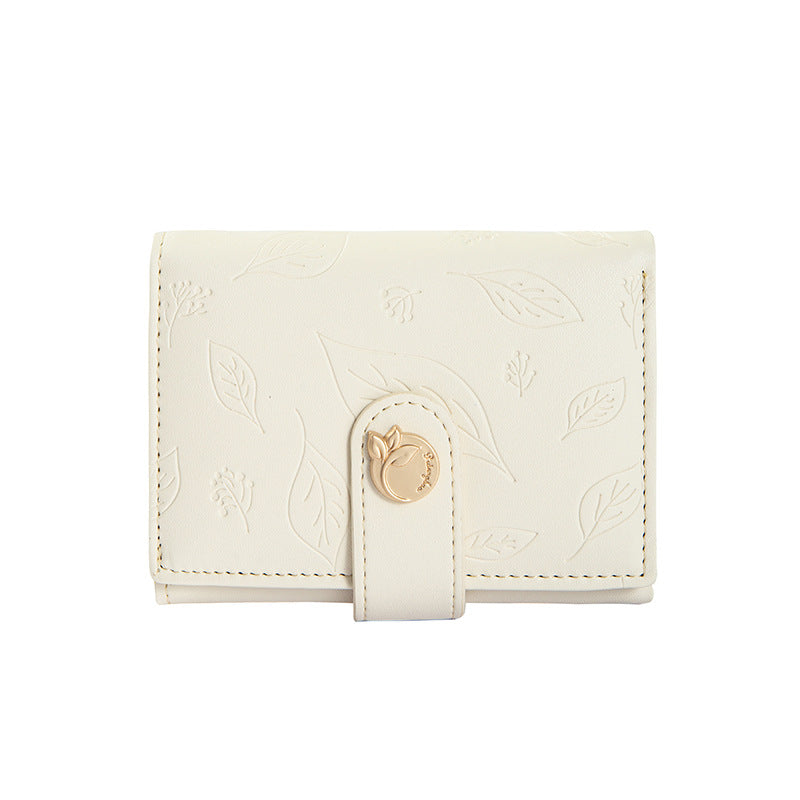 Women's Fresh Embossed Leaves Three Fold Short Ladies Wallets