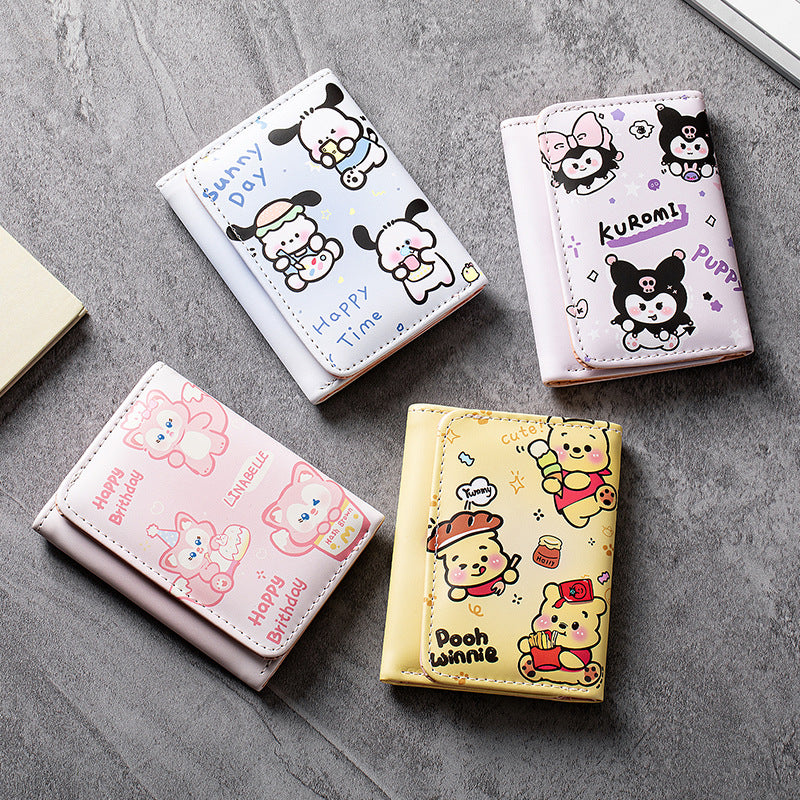 Mini Cute Integrated Large Capacity Cartoon Three-fold Swiping Coin Purses