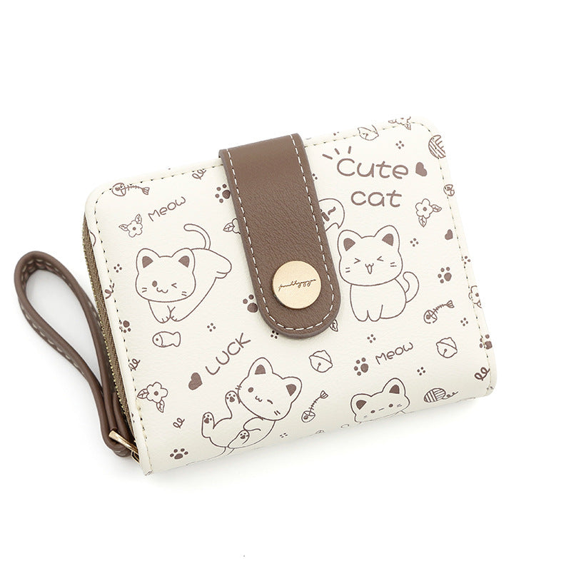 Women's Durable Korean Cute Kitten Short Ladies Wallets