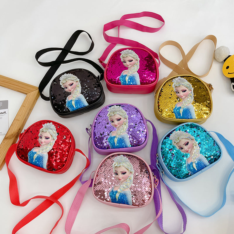 Children's Elsa Sequined Personalized Colorful Small Square Children's Shoulder Bags