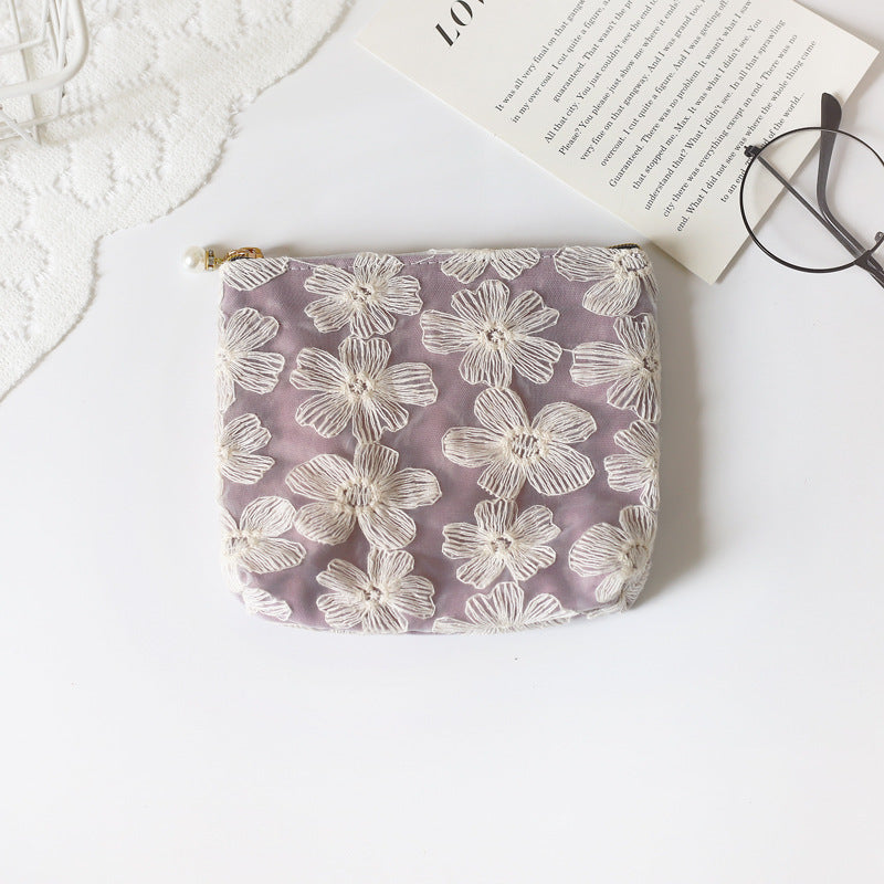 Women's Purple Flower Simple Heart Summer Storage Coin Purses