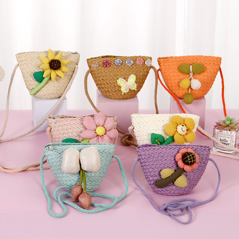 Children's Female Cute Straw Woven Little Princess Bags