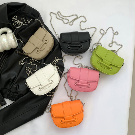 Children's Fashion Litchi Pattern Mini Saddle Chain Bags